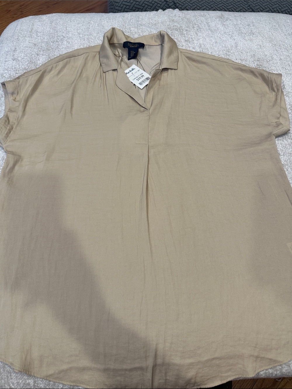 Rachel Roy Tan Short-Sleeve Open-Collar Shirt